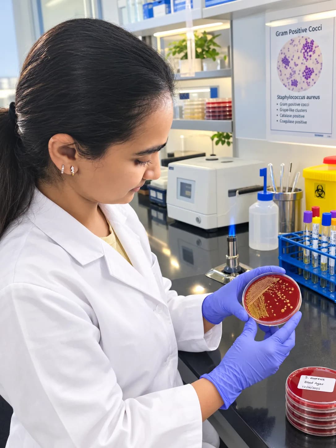 Dr. Prapti Gilada-Toshniwal examining a culture in the laboratory