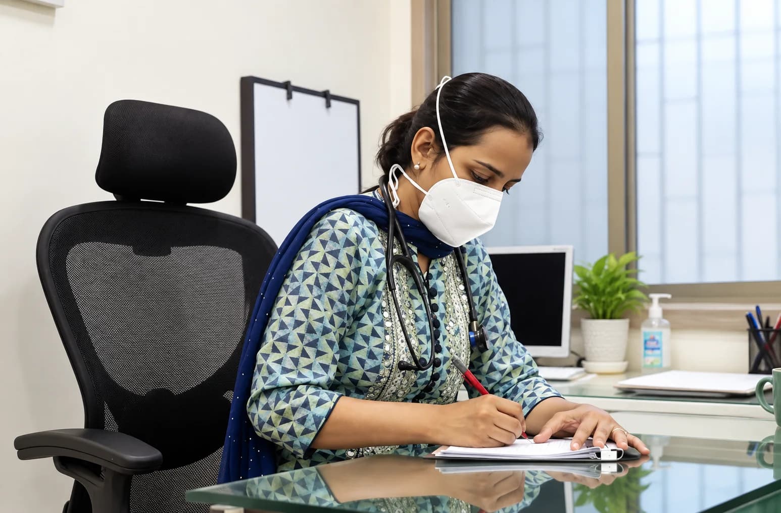 A Unison doctor working in a consultation room